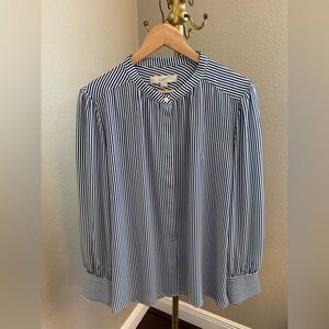 LOFT Navy and White Striped Long Sleeve Blouse